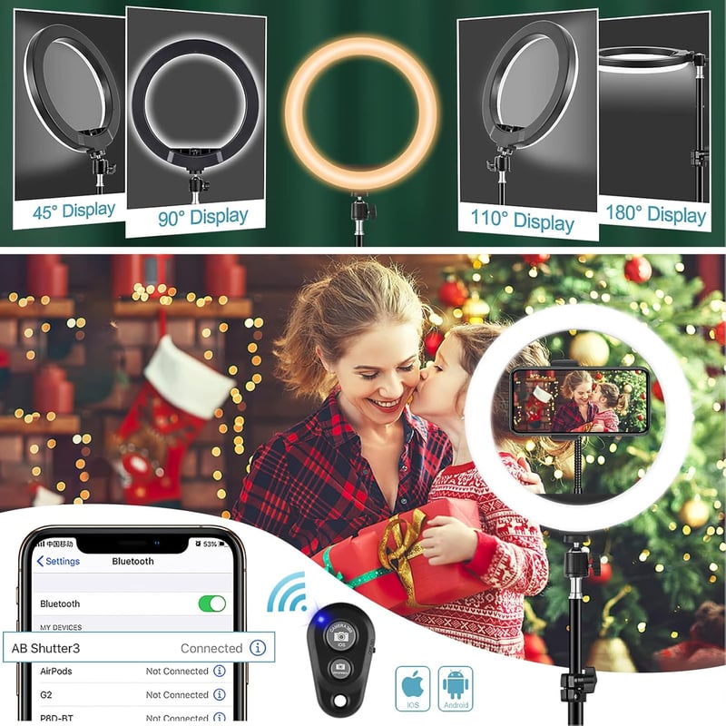 FGRYB 10" RGB LED Gyűrűfény Állvánnyal és Telefontartóval - Szelfi Lámpa