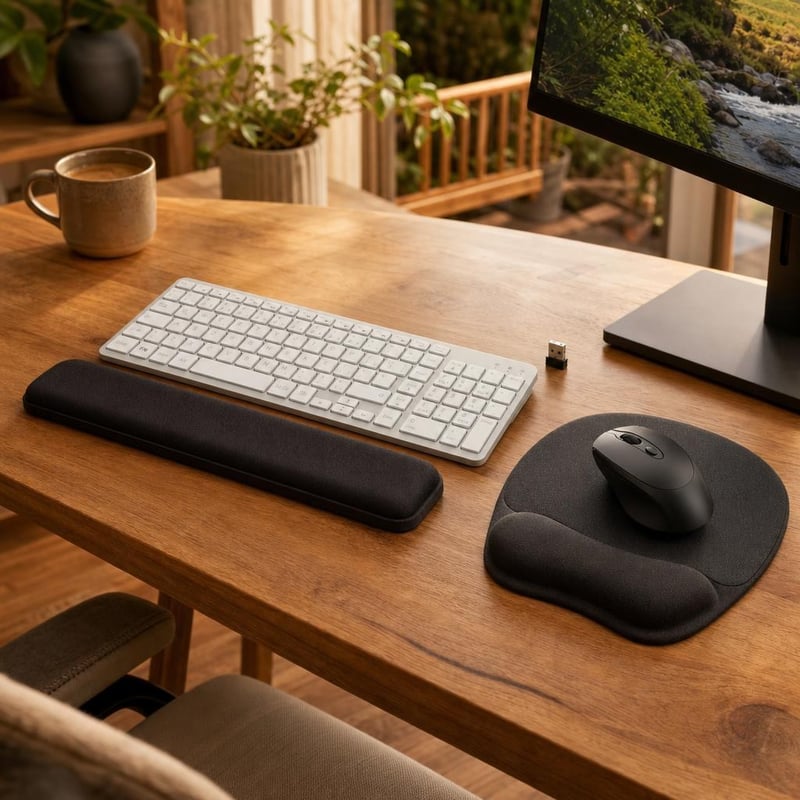 Kancelársky set: 1x myš s Jigglerom + 1x QWERTZ klávesnica + 2x ergonomická podložka