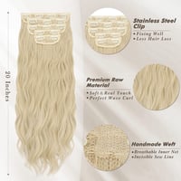 Barsdar 50 cm-es Beige-Butterszőke Hullámos Csatos Póthaj Szett - 5 db Vastag, Természetes Hatású 3