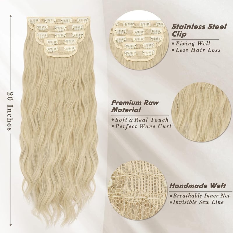 Barsdar 50 cm-es Beige-Butterszőke Hullámos Csatos Póthaj Szett - 5 db Vastag, Természetes Hatású