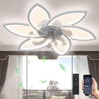 Revneey LED Mennyezeti Ventilátor Lámpával - 66W Szabályozható Fényerő, 3000-6000K, 6 Fejes Virág Dizájn, Csendes, Fehér, 78x15cm, Nappali é 1