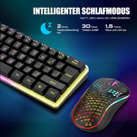 RedThunder K62 60% Vezeték Nélküli Gamer Billentyűzet és Egér Szett, QWERTZ DE Kiosztás, Újratölthető, Méhsejt Kialakítású Ultrakönnyű Egérr - Black 4