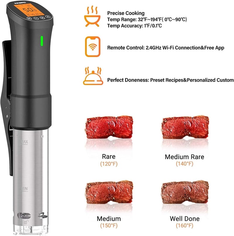 Inkbird WiFi Sous Vide Botmixer 1000W - Rozsdamentes Acél Vízkeringető Főző 12L Kapacitással, Pontos Hőmérséklet Szabályozás, Applikációs Ve