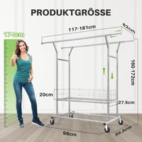 HOKEEPER Ipari Stílusú Gurulós Ruhaállvány - Dupla Ruhaszárító, 283kg Teherbírás, Krómozott, Polccal és Szennyestartóval, Állítható Magasság 2
