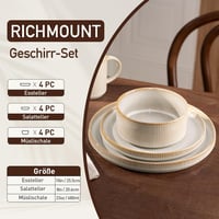 Richmount Star 12 részes étkészlet 4 személyre, karcálló kőedény tányérkészlet, mikrohullámú sütőben és mosogatógépben is mosható  3