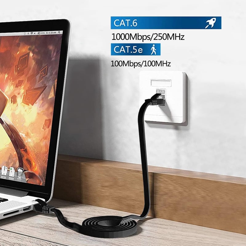 Cat 6 Lapos LAN Kábel 30m - Fekete Gigabit Ethernet Hálózati Kábel Kültéri/Beltéri Használatra