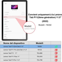 SENGBIRCH Bluetooth Billentyűzetes Tok Lenovo Tab P11 2 Gen 11.5" Tablethez - Levehető AZERTY Francia Billentyűzet, Védőtok, Fekete 2
