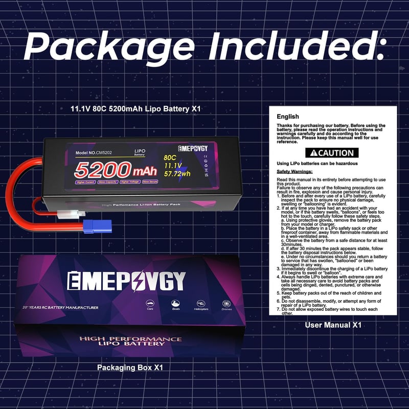 EMEPOVGY 11,1V 5200mAh RC akkumulátor csomag, EC5 csatlakozóval, 2db