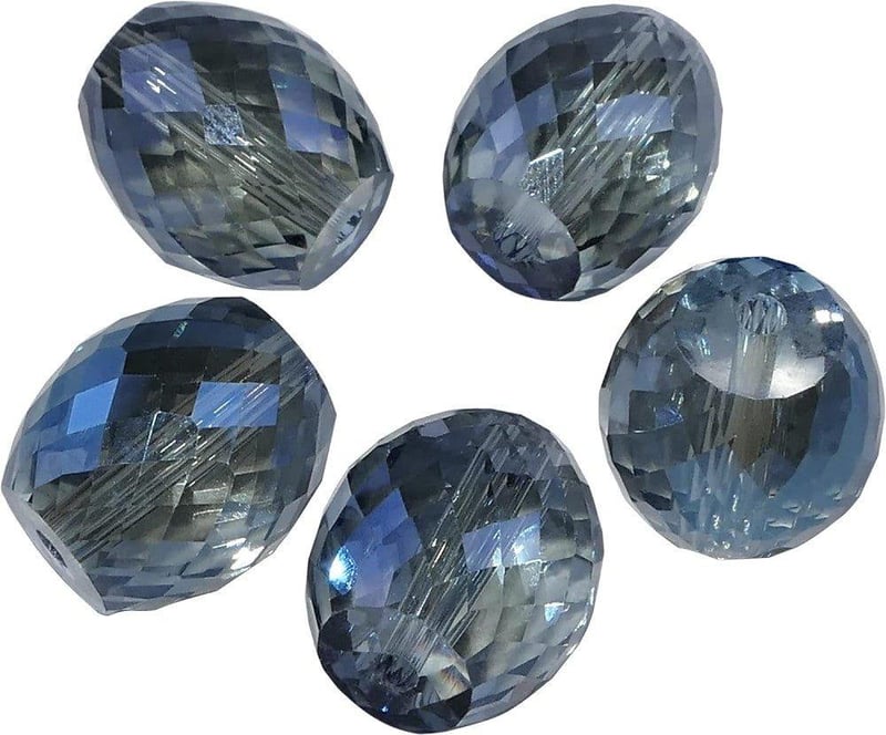 Kék facettált üveggyöngy szett (5db) - 12x13mm ellipszis, varráshoz, ékszerkészítéshez