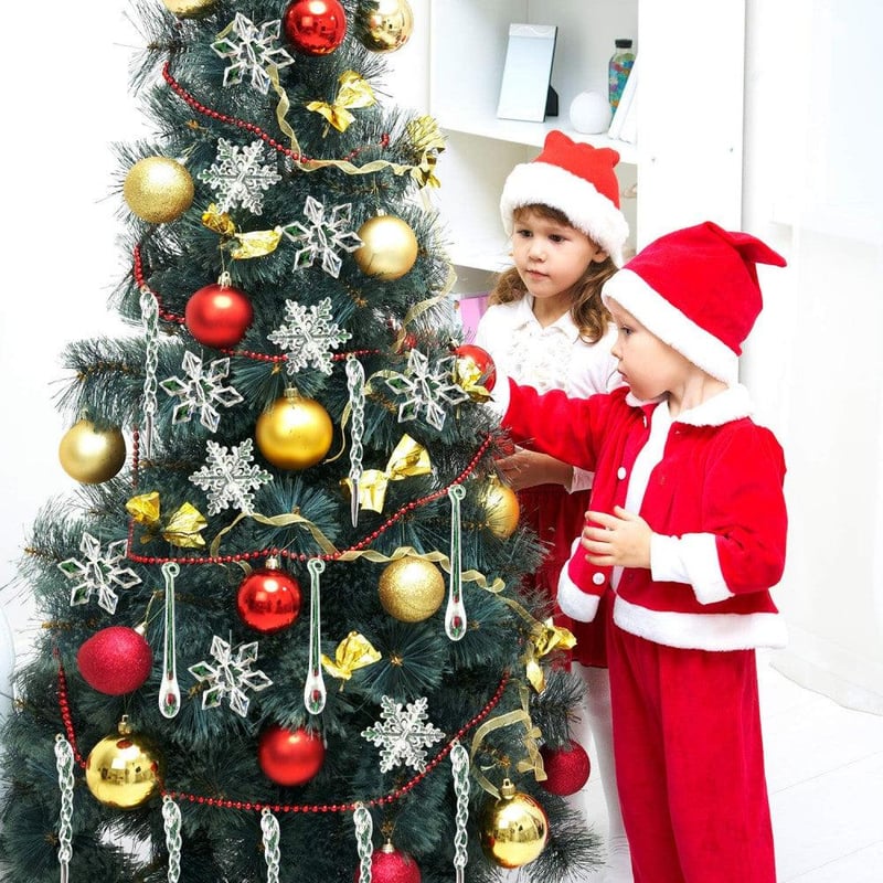 Karácsonyi 40 db-os Akril Jégcsap és Hópehely Díszszett Fenyőfára