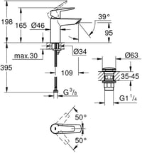 GROHE Quickfix Start Egykaros Mosdócsap S Méret | Króm Fürdőszobai Csaptelep Szerelőeszközzel | Víztakarékos Rendszer | Fém Fogantyú 8
