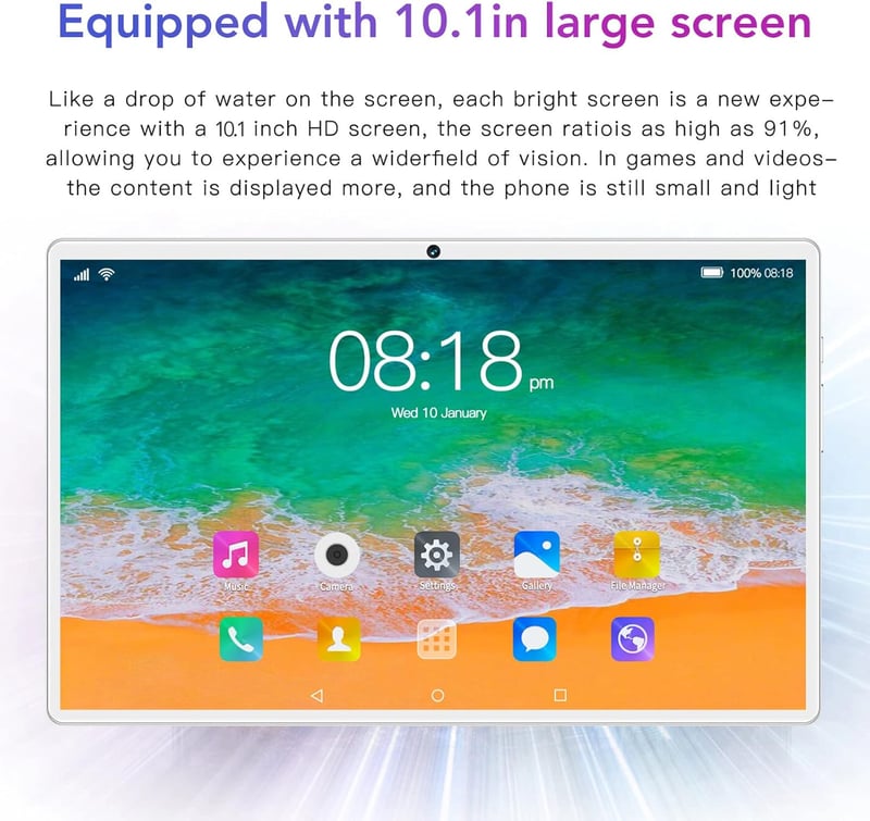 Tonysa 10,1" Android 12 Tablet - 5G WiFi, 10 magos, 6GB/128GB, Ezüst