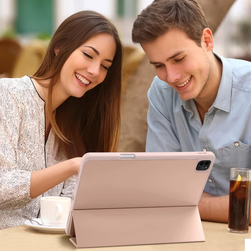 Vobafe iPad Pro 11" Védőtok 2018-2022 Modellekhez - TPU Rugalmas Hátlap, Ceruza Tartóval, Automatikus Alvás/Ébresztés Funkcióval - Rózsaaran