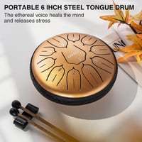 LEKATO 6" Acél Tongue Drum – 11 Hang, D Hangnem, Arany Gyöngyház, Tárolótáskával, Relaxációhoz és Hangterápiához 6
