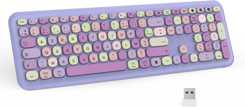 Seenda lila AZERTY Bluetooth billentyűzet - többeszközös, újratölthető, Windows/Mac/Android kompatibilis