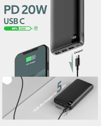 ADDTOP 26800mAh gyorstöltős powerbank LCD kijelzővel, 4 kimenettel 4