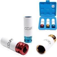 CCLIFE 3 részes dugókulcs készlet 1/2" krómacél - 17, 19, 21 mm méretű alufelni védőbetétekkel, 78 mm hosszú, ütvecsavarozóhoz és nyomatékku 1
