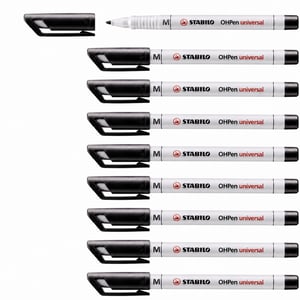 STABILO OHPen Universal marker za folije - Topiv u vodi, srednji vrh, crni - set od 9 komada