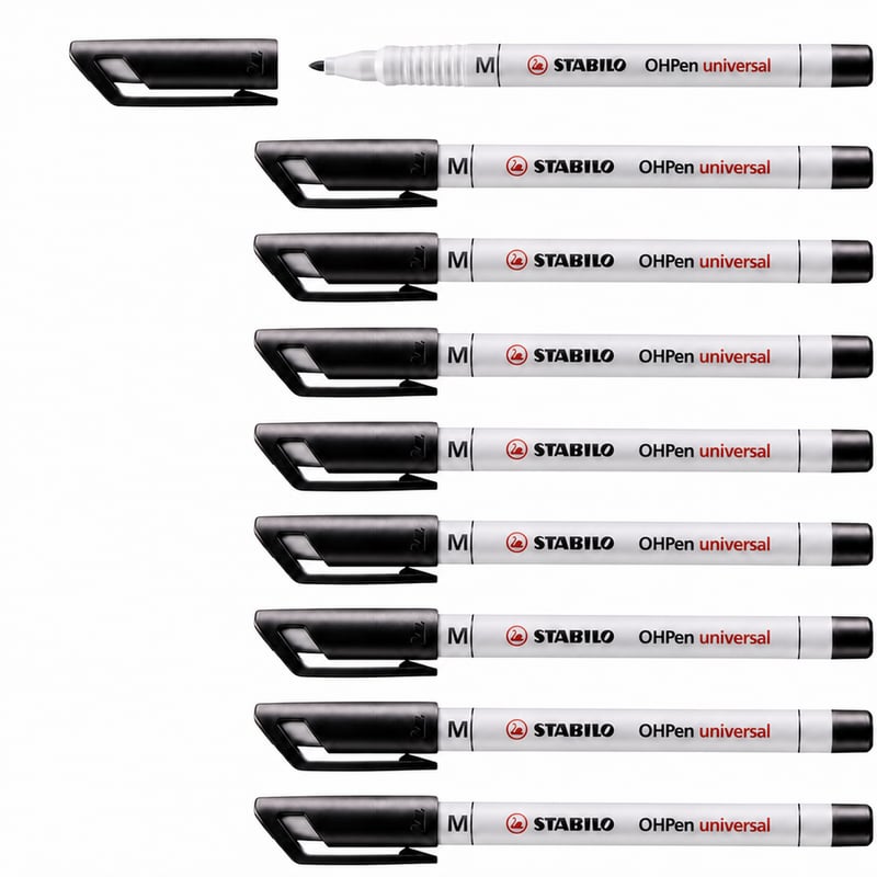 STABILO OHPen Universal marker za folije - Topiv u vodi, srednji vrh, crni - set od 9 komada