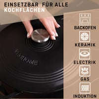 VeoHome 6L Öntöttvas Lábas Matt Fekete Zománcozott | Sütő-Főzőedény | Kenyérsütéshez | Holland Sütő | Hőálló Fazék 28cm 2