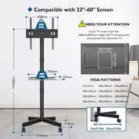 BONTEC Gurulós TV Állvány 23-60" Képernyőkhöz, Laptoptartó Polccal, Állítható Magasságú, 25 kg Teherbírású, VESA 400x400 mm Kompatibilis 5