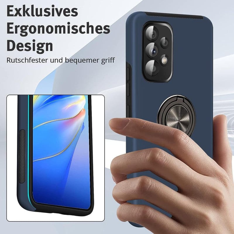 Samsung Galaxy A53 5G ütésálló tok 360°-os gyűrűs állvánnyal - Tengerkék