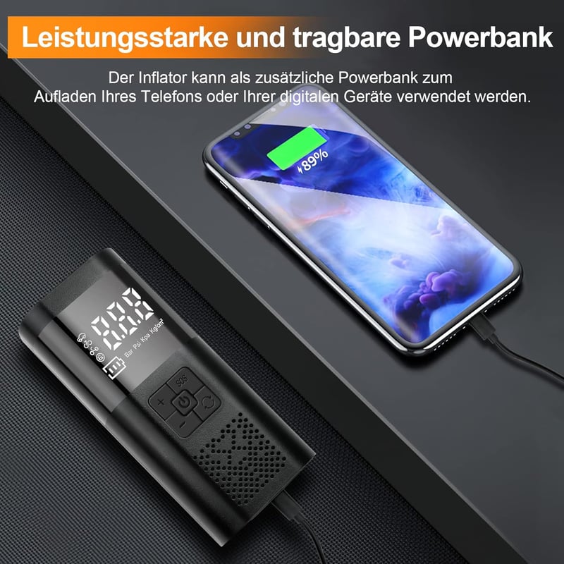SHTALHST Elektromos Pumpa 6000 mAh Akkumulátorral - 150 PSI Kompresszor LCD Kijelzővel Kerékpárhoz, Motorhoz, Autóhoz - Zseblámpa és Powerba