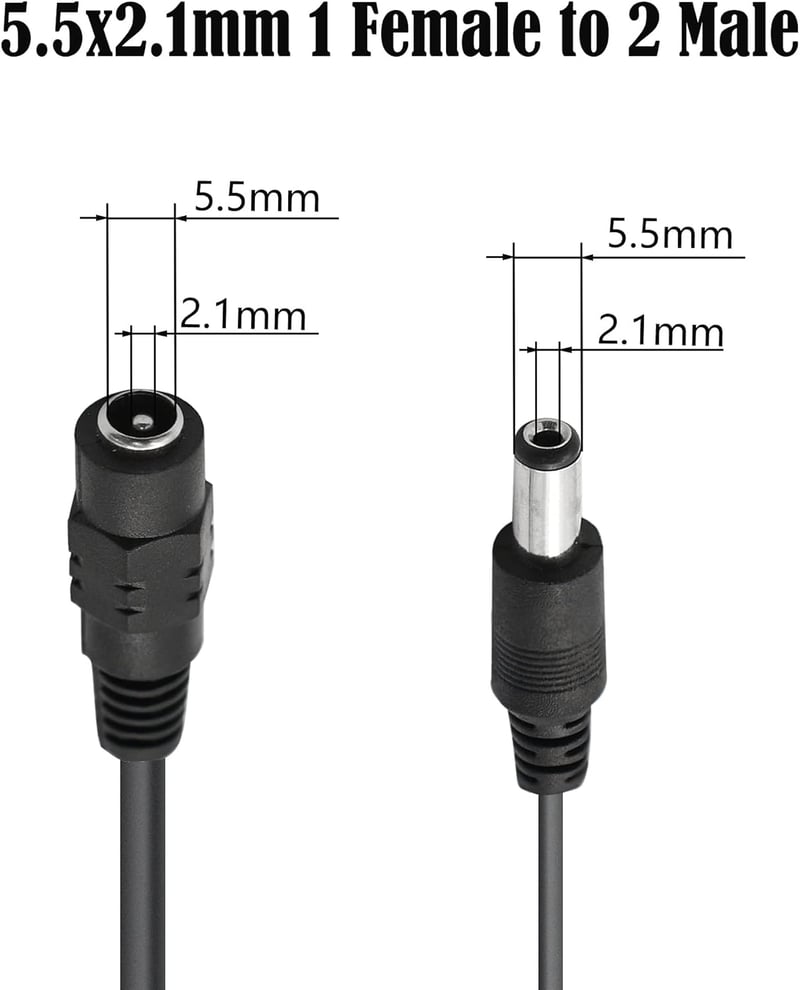 GINTOOYUN 2 db 5.5 x 2.1 mm DC Tápkábel Elosztóval - Biztonsági Kamerákhoz, Megfigyelő Rendszerekhez, DVR-hez és Egyéb Eszközökhöz
