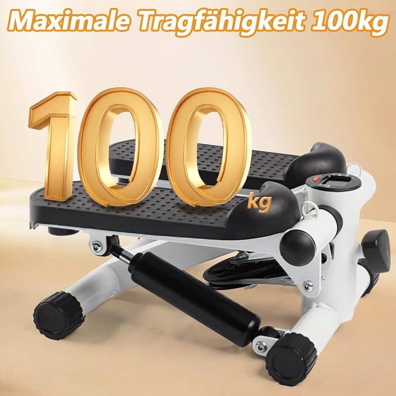 Aolawco Mini Stepper 100 kg Teherbírással, LCD Kijelzővel és Edzőkötelekkel - Otthoni Fitness Lépcsőző Gép Láb/Kar/Fenék Edzéshez, Fekete