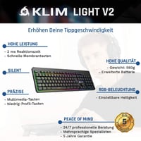 KLIM Light V2 Vezeték Nélküli Gamer Billentyűzet QWERTZ - Lapos, Ergonomikus, Vízálló, RGB Háttérvilágítás, PC/Mac/PS4/PS5 Kompatibilis, Hos 7