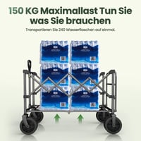 Servicore 300L XXXL Összecsukható Kézikocsi - 150kg Teherbírású Szállítókocsi 360° Forgó Kerekekkel, Gumiabroncsos, Bővíthető Tárolóval és Z 5