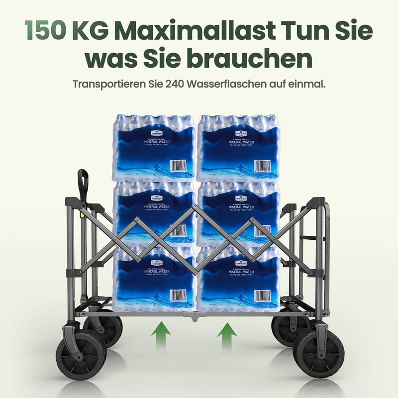 Servicore 300L XXXL Összecsukható Kézikocsi - 150kg Teherbírású Szállítókocsi 360° Forgó Kerekekkel, Gumiabroncsos, Bővíthető Tárolóval és Z