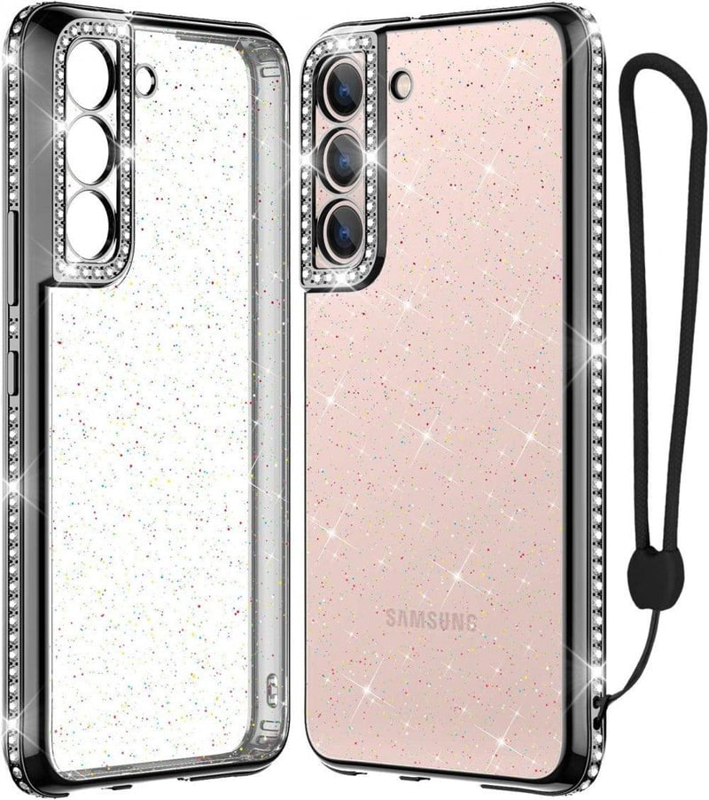 Samsung Galaxy S22 Csillámos Tok Kameravédővel és Strasszkövekkel