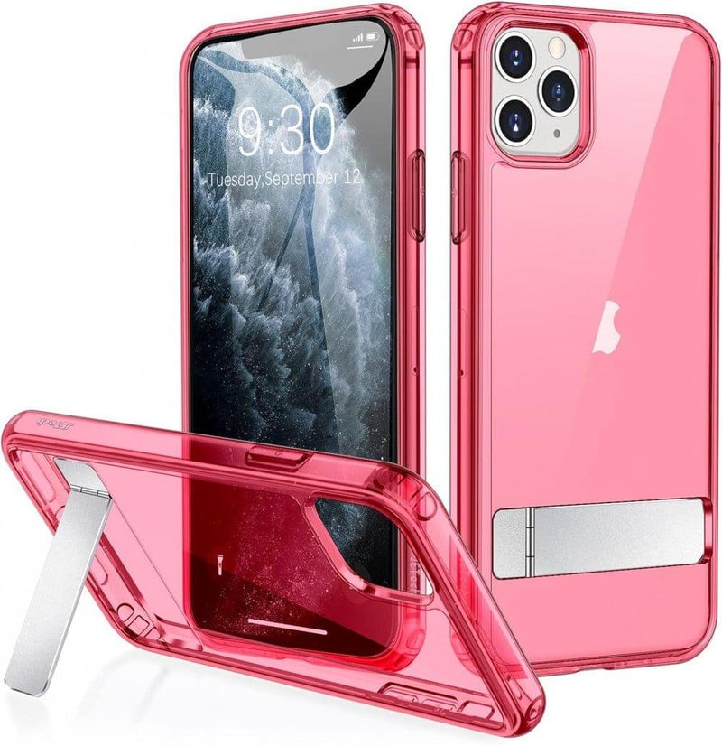 Apple iPhone 11 Pro Piros Áttetsző Szilikon Tok Beépített Állvánnyal