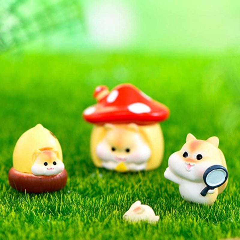 KyeeaDIY Tündérkert Mini Nyúl és Mókus Figurák - Rezin Kerti Díszek