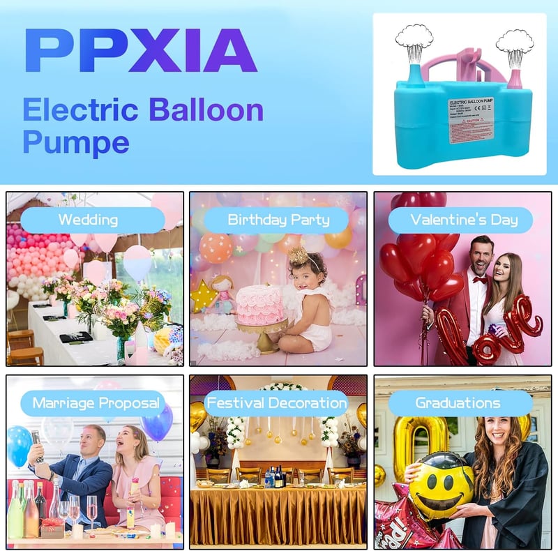 PPXIA 600W Elektromos Léggömbpumpa - Hordozható Lufi Felfújó Fesztiválokra, Születésnapra, Esküvőre