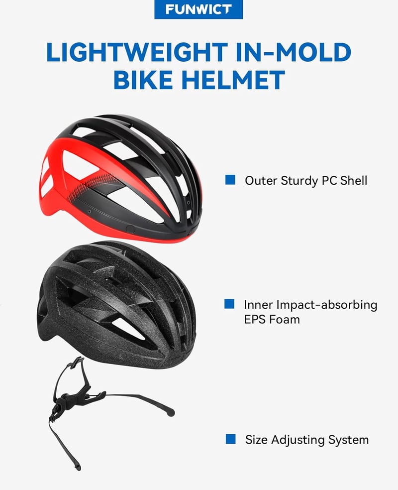 FUNWICT kerékpáros sisak napellenzővel, LED világítással és mágneses szemüvegtartóval - M: 54-58 cm, black red