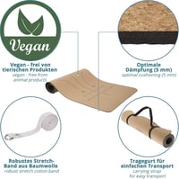 Valuents Intelligens Vonalazású Parafa Jógaszőnyeg - Fenntartható, Vegán, Kiegészítőkkel + Parafa Fascia Henger 3