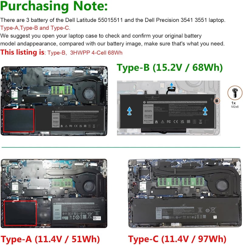 ASUNCELL 15.2V/68Wh Laptop Akkumulátor Dell Latitude 5401 5411 5501 5511 és Precision 3541 3551 Sorozathoz - 4 Cellás Li-ion Csereakku