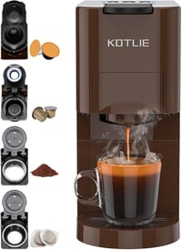 KOTLIE 4 az 1-ben Eszpresszó Kávéfőző, 19 Bar, NES/DG/Őrölt/ESE Kapszulákhoz, Kompakt Kivitel, Automatikus Kikapcsolás, Barna 1