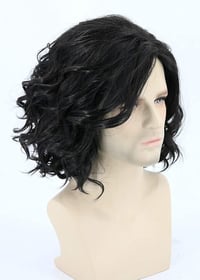 Topcosplay Férfi Rövid Fekete Göndör Paróka - Hőálló Műhaj Jelmezekhez, Halloweenhez, Cosplayhez, 58-62 cm Fejkörfogathoz 5