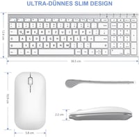 seenda Vezeték Nélküli Billentyűzet-Egér Szett - Újratölthető, Ultravékony Fém Billentyűzet QWERTZ Kiosztással PC/Laptop/Smart TV-hez, Fehér 2