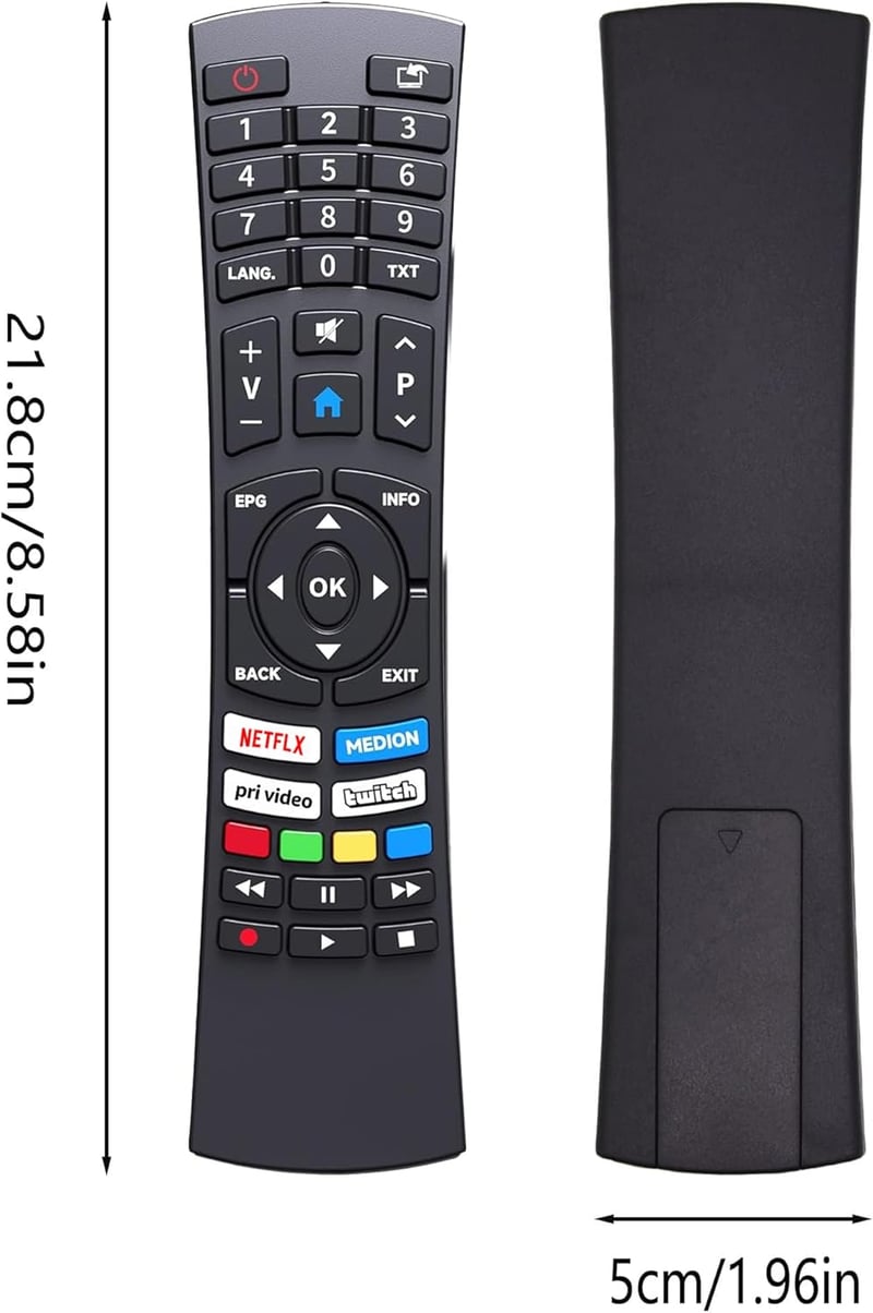 FOXRMT RC1822 Univerzális Távirányító Medion Ultra HD Smart TV-hez - Netflix és Prime Videó Gombokkal, 10m Hatótávolság, Előre Konfigurált, 