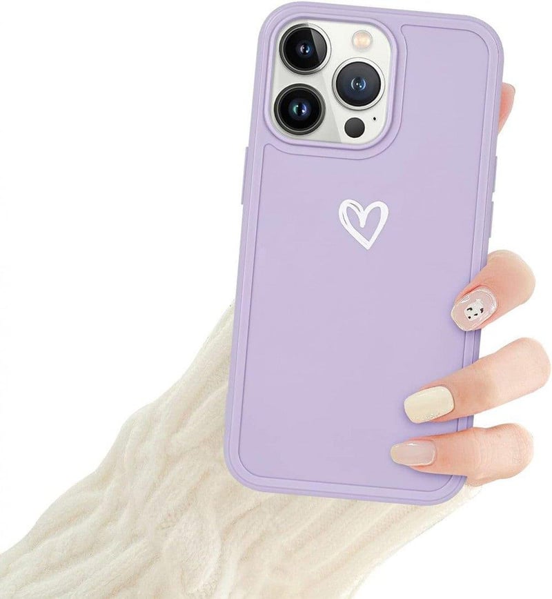 iPhone 13 Pro Max Lila Szilikon Tok Fehér Szívecskékkel - Ütésálló, Lányos