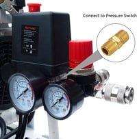 Preciva 1/4" Nyomásszabályozó Szelep - Légkompresszorokhoz, 175 PSI/12 BAR Nyomásmérővel - EU Szabvány, Fém Ház, 3 Csatlakozó, Fekete 4