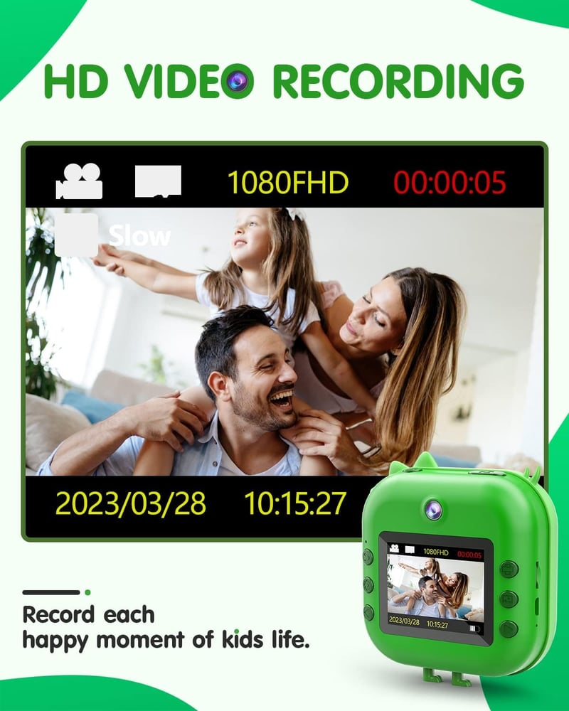 Kizeefun gyerek fényképezőgép dinoszaurusz mintával, HD minőség, ajándék szett