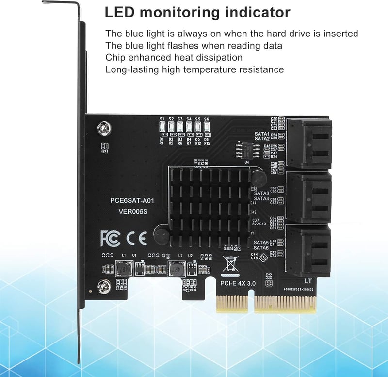 ASHATA PCIe 6 portos SATA 3.0 bővítőkártya SSD és HDD-hez