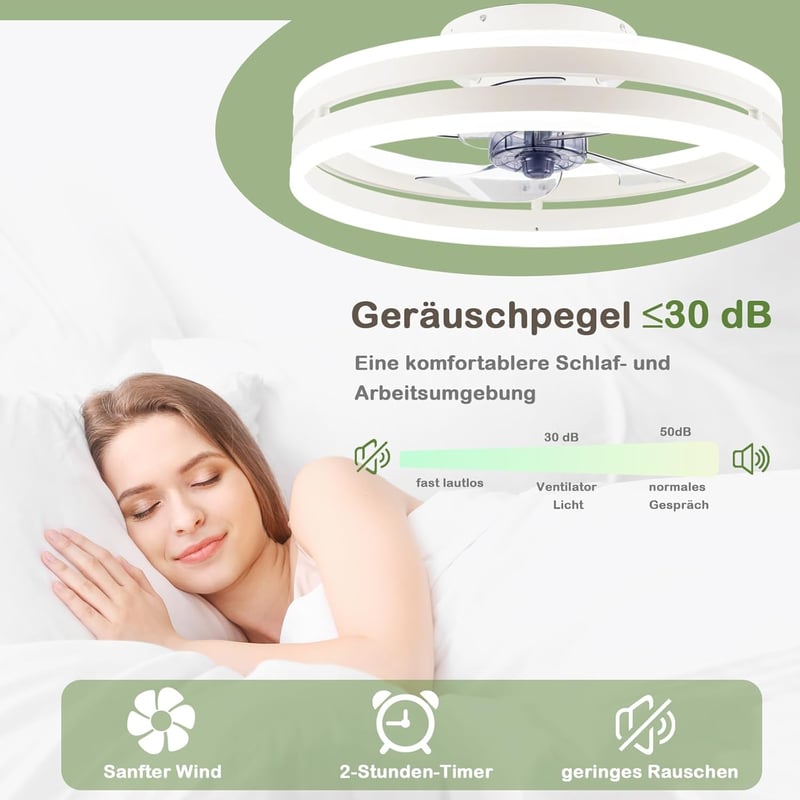 Revneey Mennyezeti Ventilátor Lámpával - 72W Szabályozható LED, Távirányítóval és Applikációval, 6 Sebességű, Időzítővel, Hálószobába, Nappa