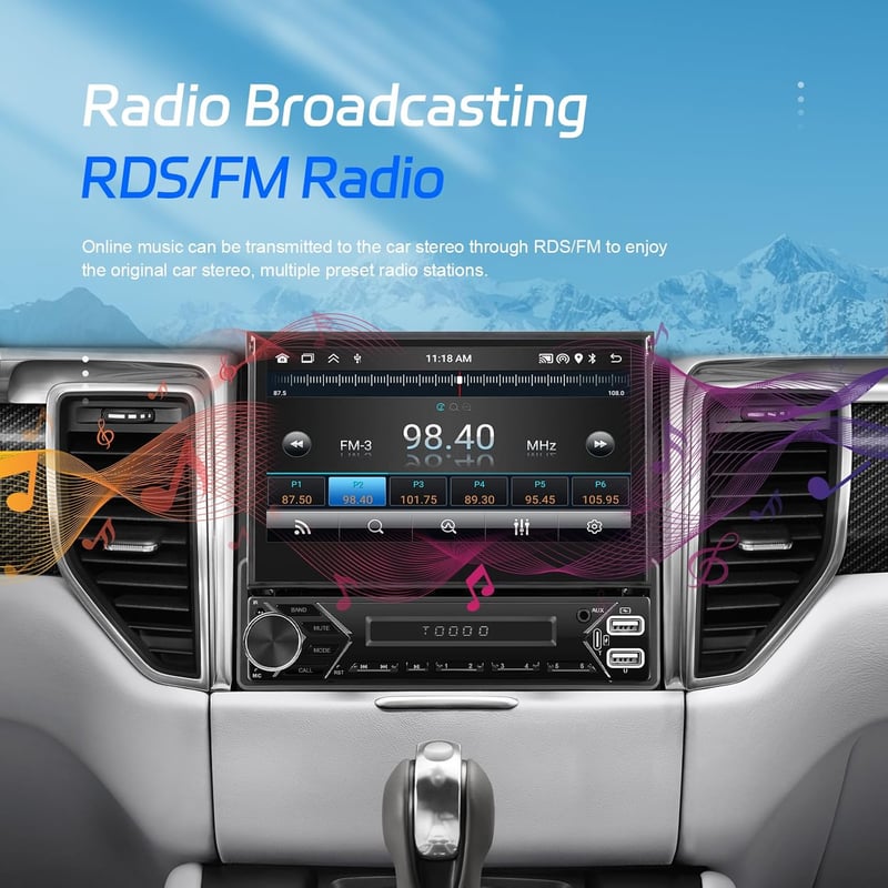 SIXWIN 1 DIN Android 13 Autórádió 7" Kihúzható Érintőképernyővel - CarPlay, Mirrorlink, Bluetooth, WiFi, GPS, 64GB Tárhely, Tolatókamerával