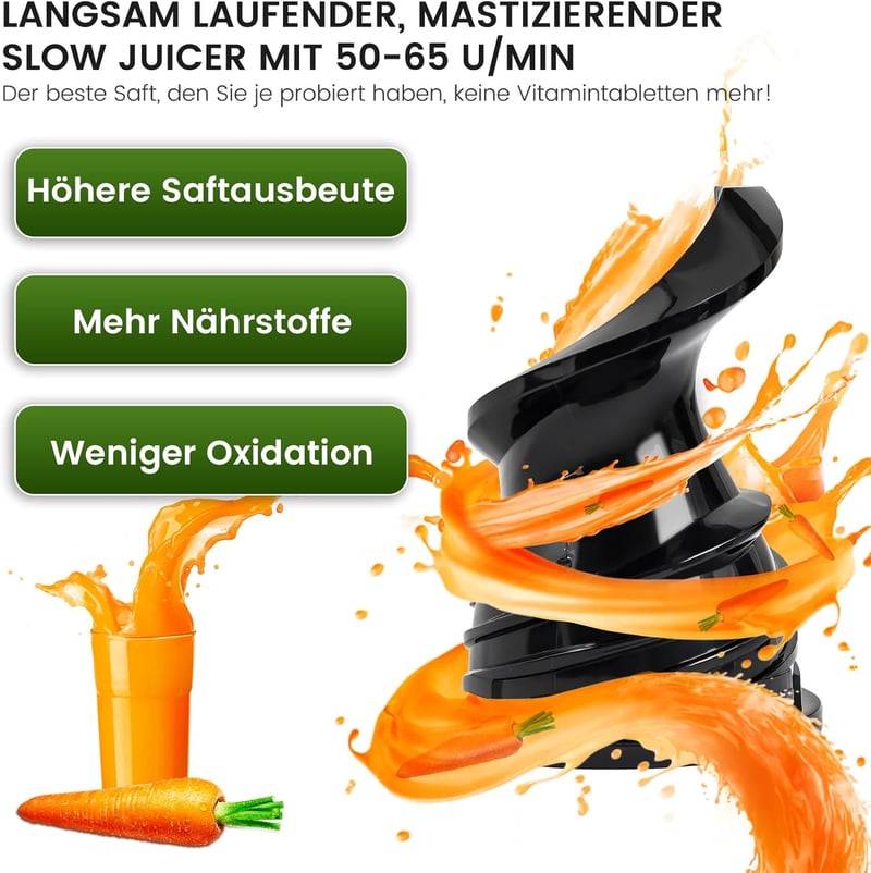 Keenray Lassú Gyümölcsfacsaró Hidegpréses Centrifuga 80mm Széles Szájjal, Csendes Motor, Fehér Színű Juice Extractor